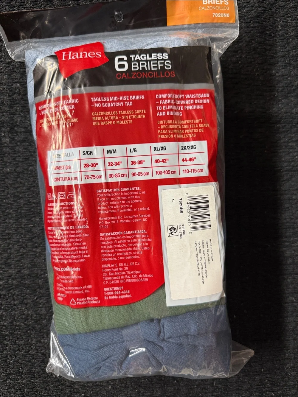 Hanes Tagless Briefs Pack - Blue, Green, Navy Assorted (6 Pack)